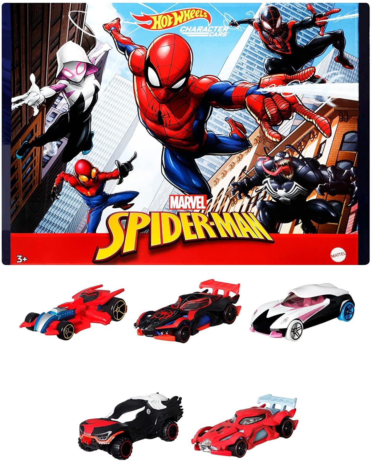 Hot Wheels Marvel Spiderman Character Cars 5-Pack