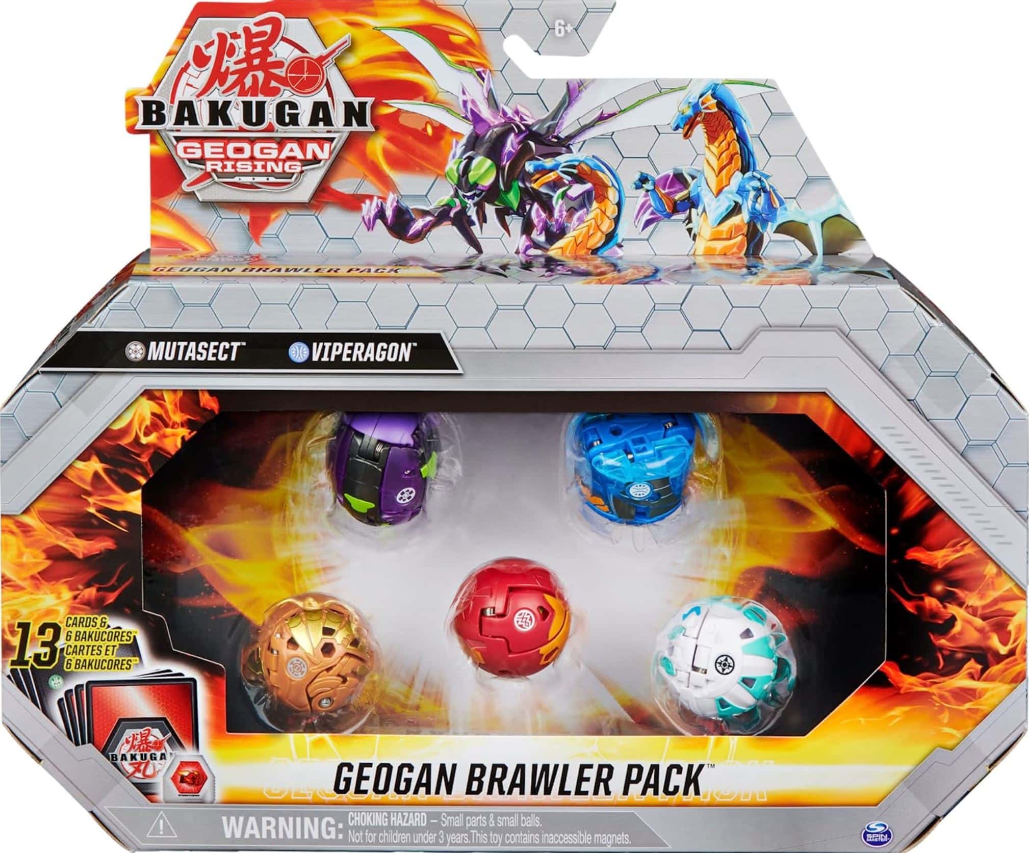 Bakugan Geogan Brawler 5-Pack, Exclusive Mutasect, and Viperagon Geogan and 3 Collectible Action Figures