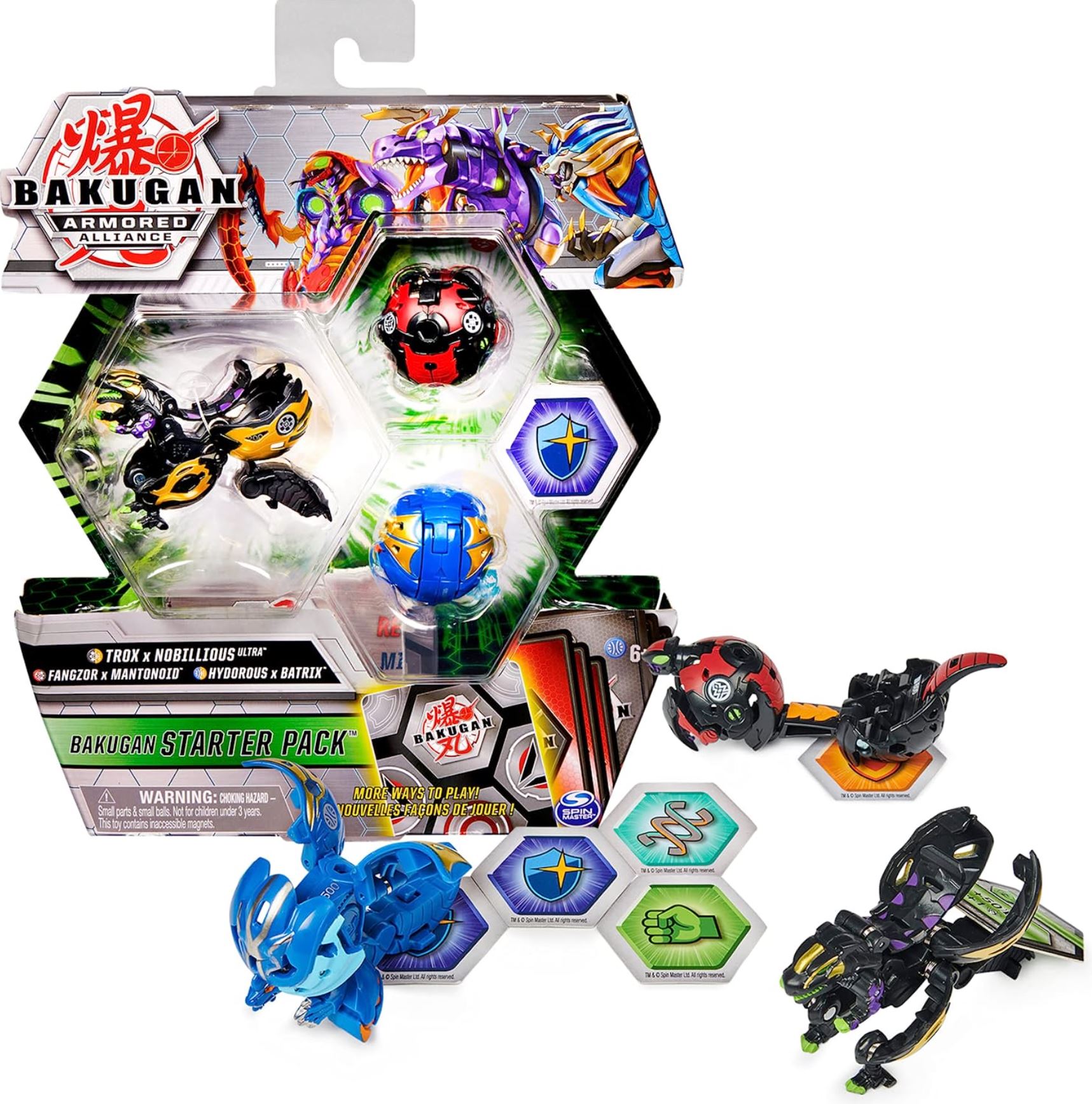 Bakugan Starter Pack 3-Pack, Fused Trox x Nobilious Ultra, Armored Alliance Collectible Action Figures